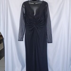 Cassandra Stone Vintage beaded evening formal gown black silver size 14